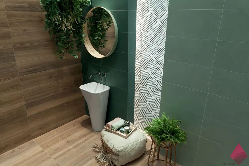 Зелёная плитка для ванной в интерьере