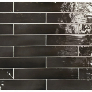 Глянцевая настенная черная плитка кирпичик Equipe Manacor Black 6.5x40