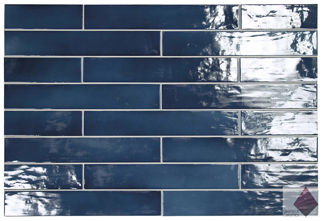 Глянцевая настенная синяя плитка кирпичик Equipe Manacor Ocean Blue 6.5x40