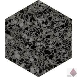 Матовая черная плитка терраццо сотами DNA Tiles Terrazzo Graphite 32x37