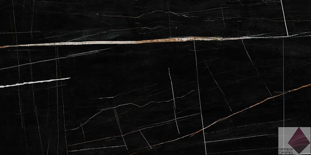 Черная полированная плитка под мрамор Geotiles Sahara Noir 60x120