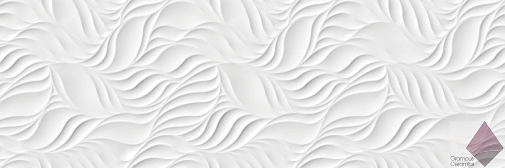 Белая матовая рельефная плитка Cifre Glaciar Leaves Mat. Rect. 30x90