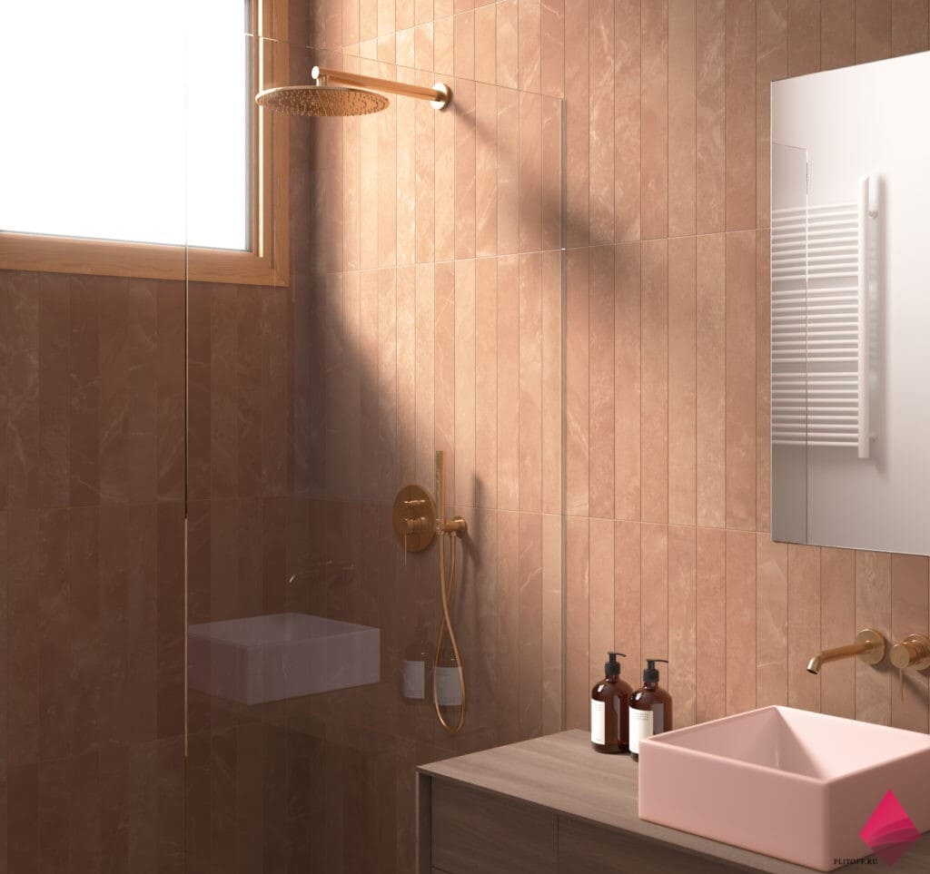 Коричневая плитка под кирпич для ванной
