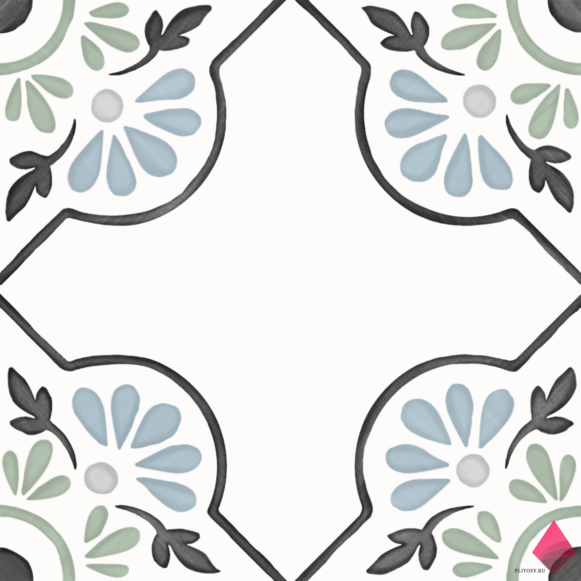 TANGER BLUE PETALS 12X12 Плитка с рисунком для стен и пола