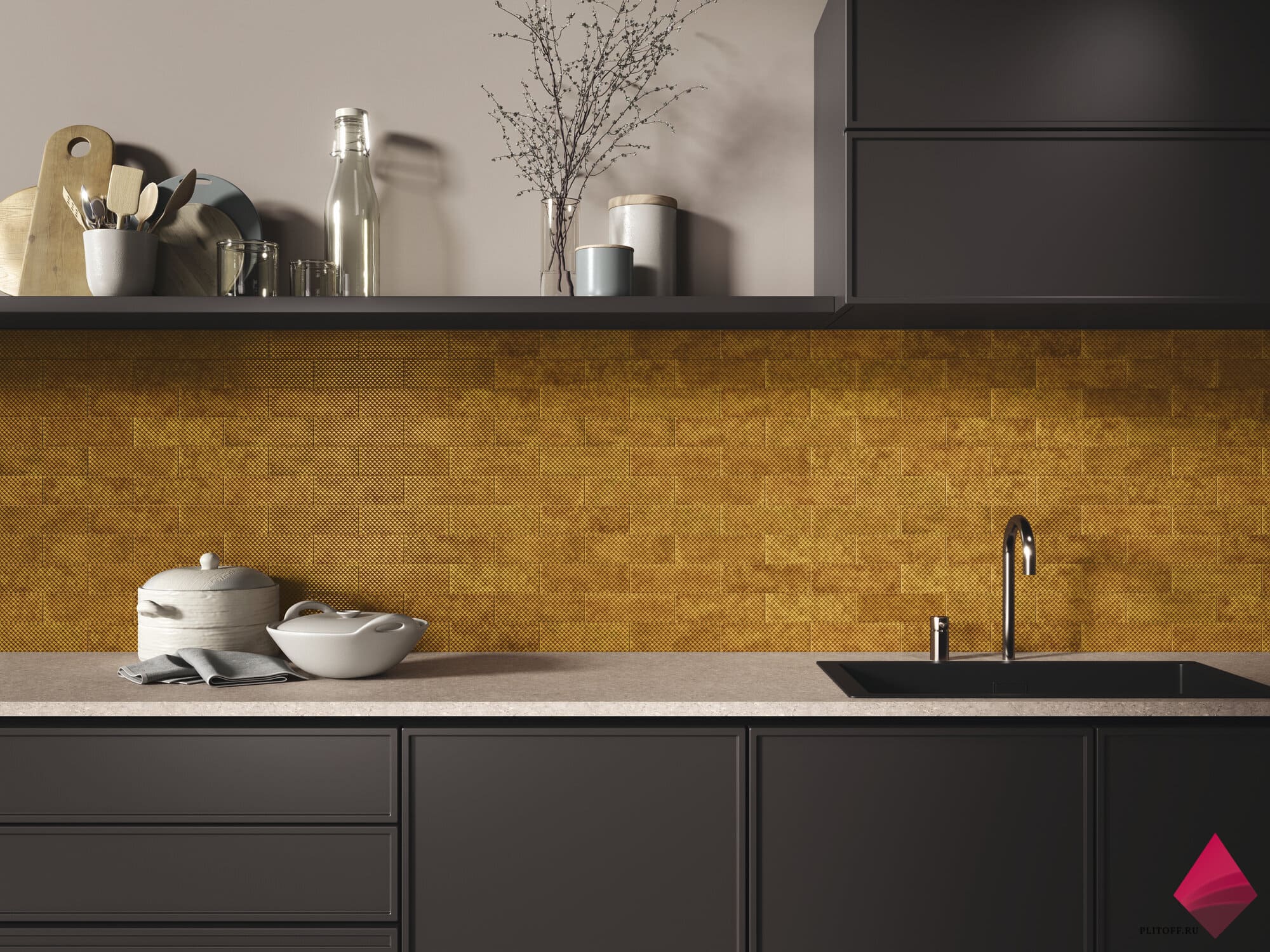 Желтая плитка на фартук фото