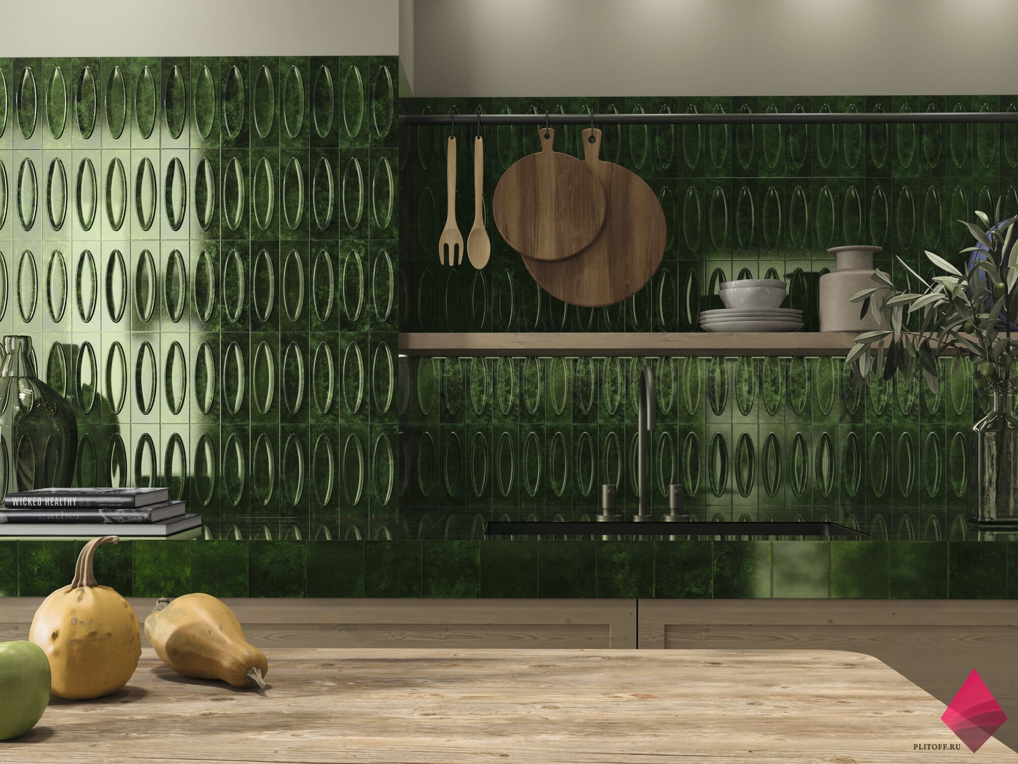 Зеленая плитка на фартук фото