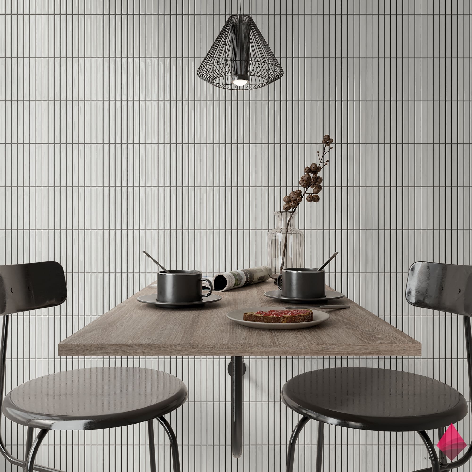 Белая плитка рейками фото