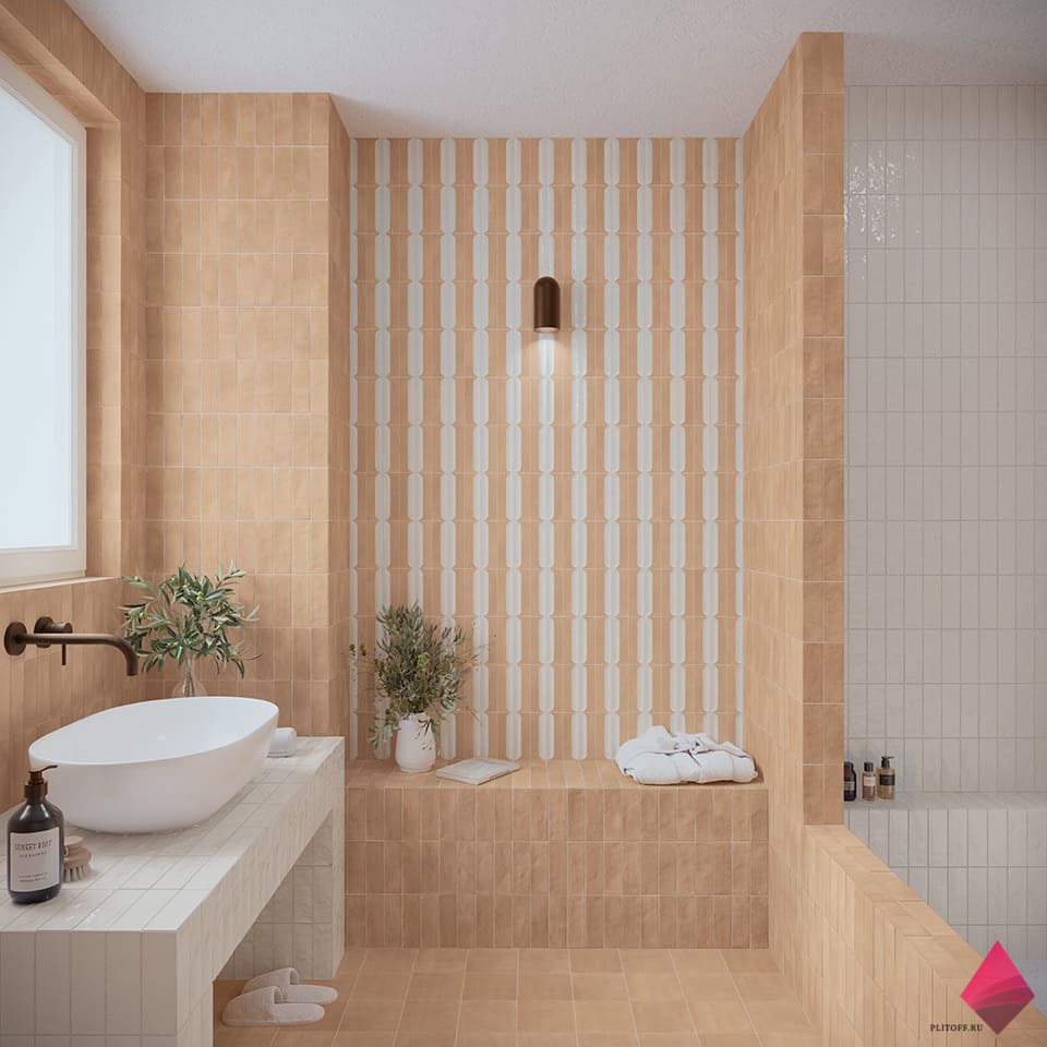 Бежевая плитка для ванной фото