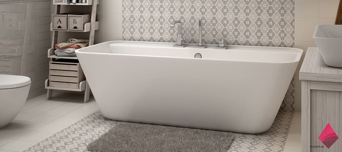 Бежевая плитка с узором для ванной