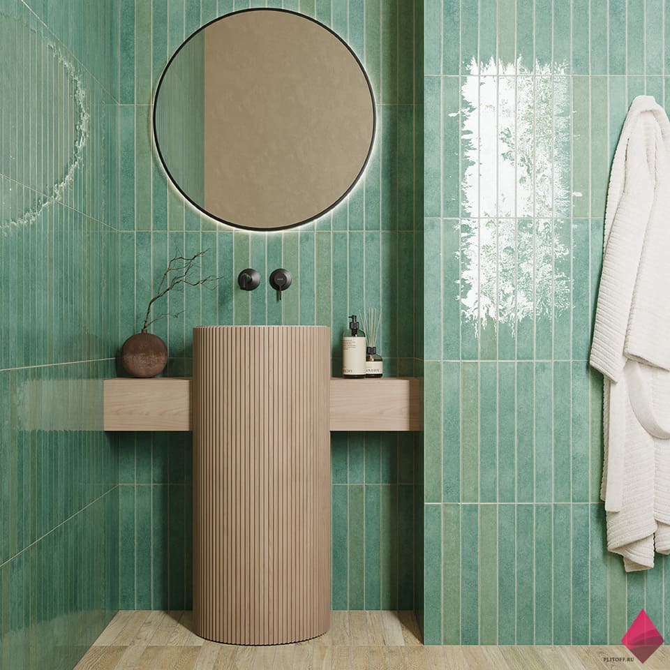 Бирюзовая глянцевая плитка для ванной