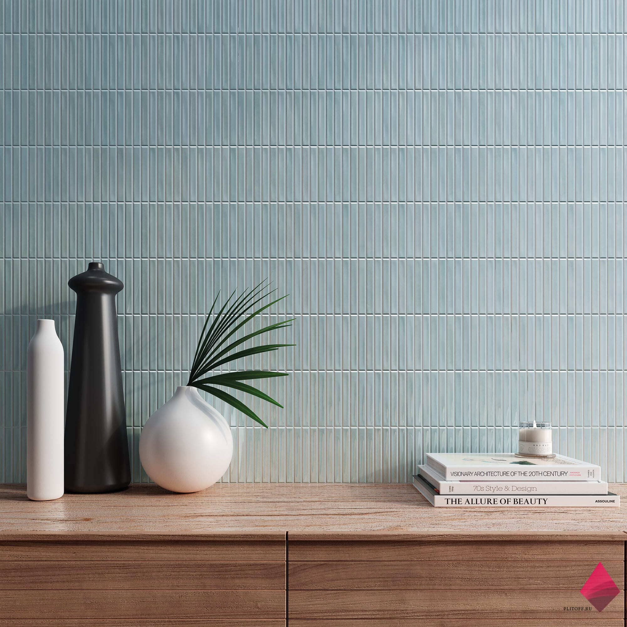 Голубая рельефная плитка на фартук