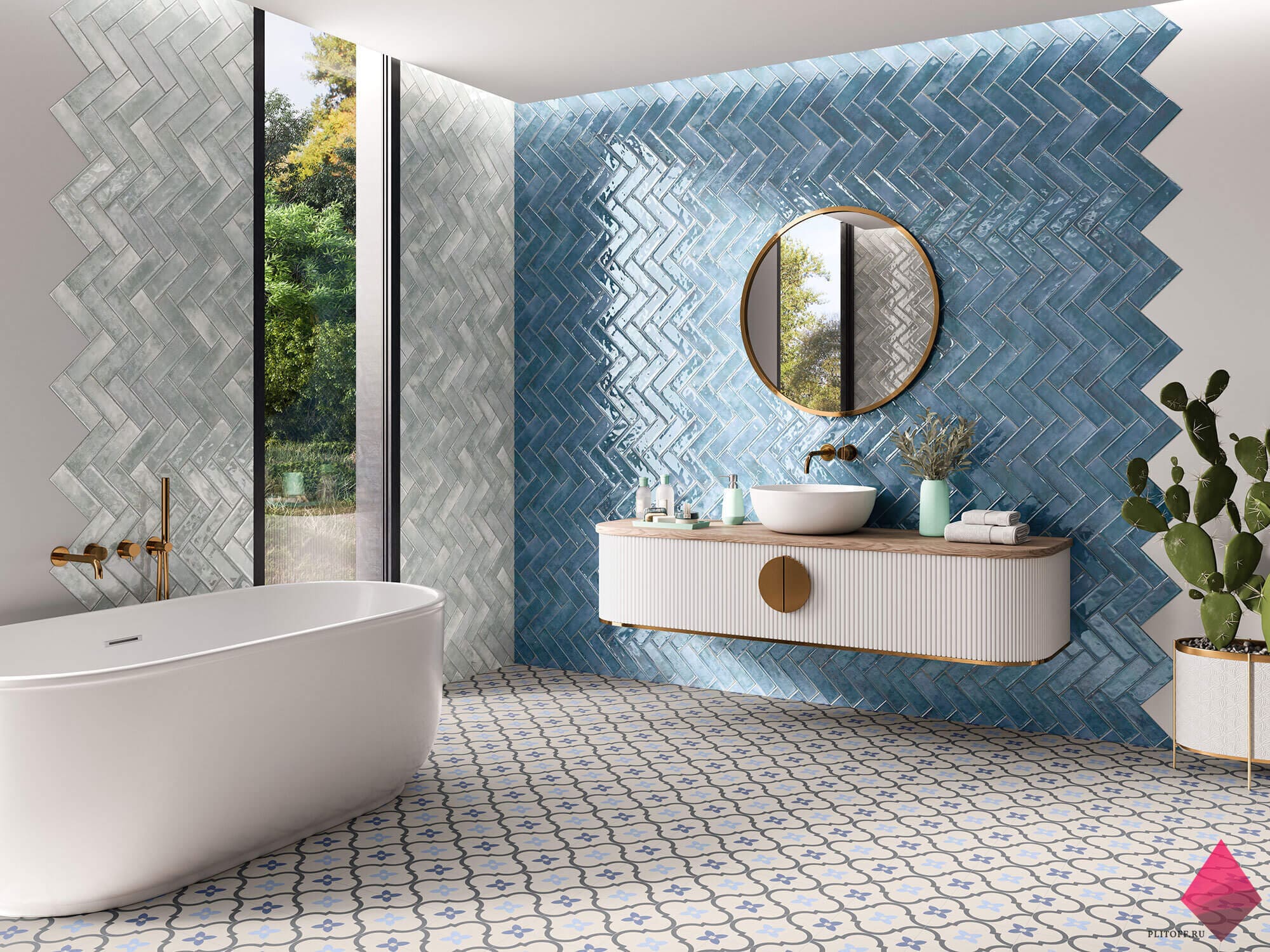 Плитка елочкой для ванной
