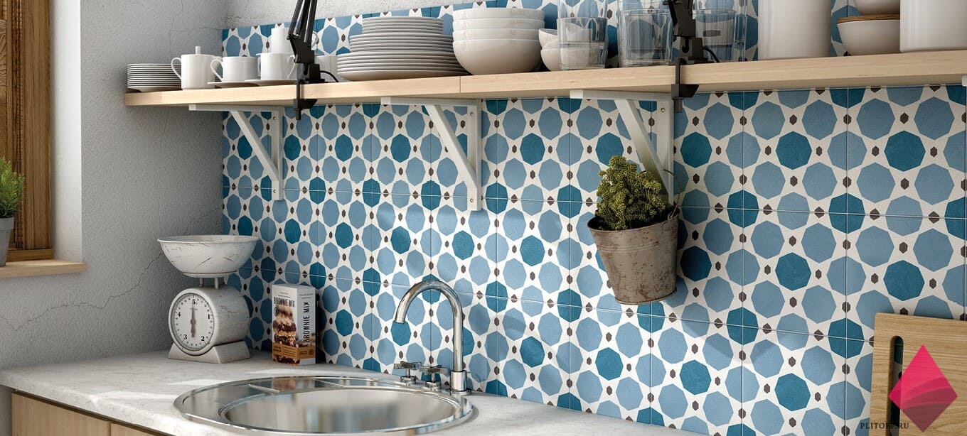 Плитка голубая на фартук