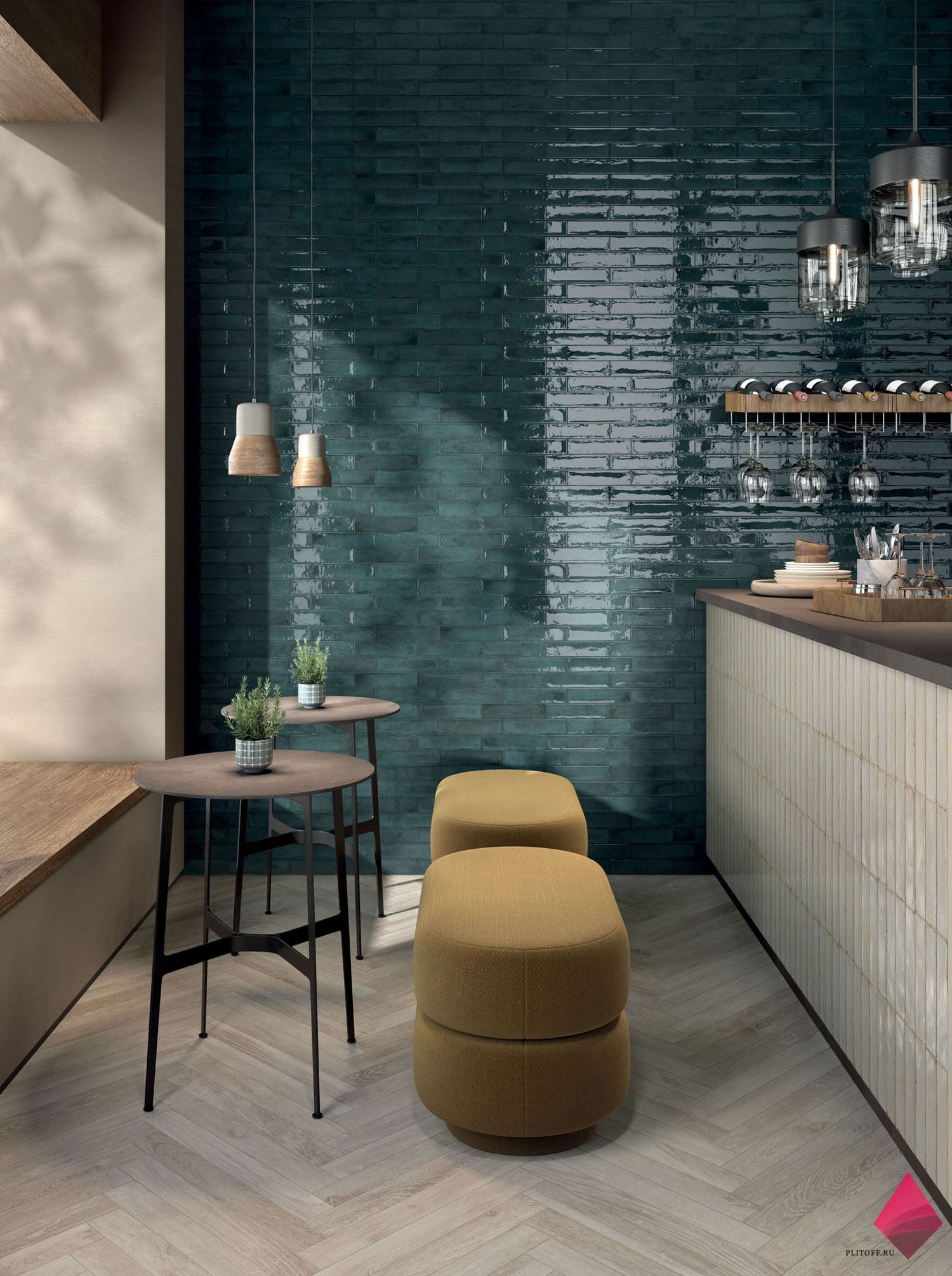 Синяя плитка под кирпич фото