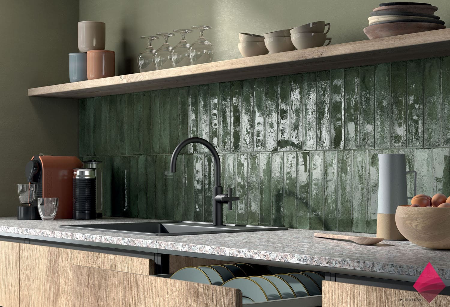 Зеленая плитка на фартук