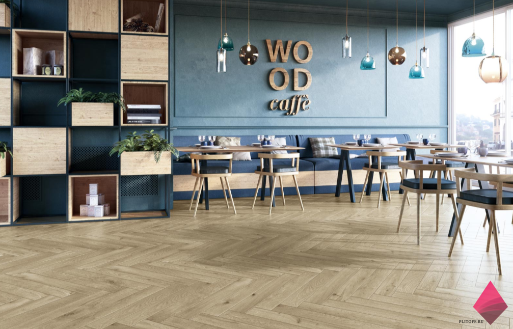 Бежевая плитка елочкой для пола