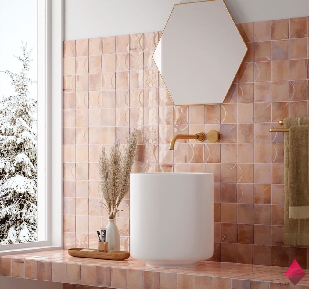 Розовая плитка для ванной фото