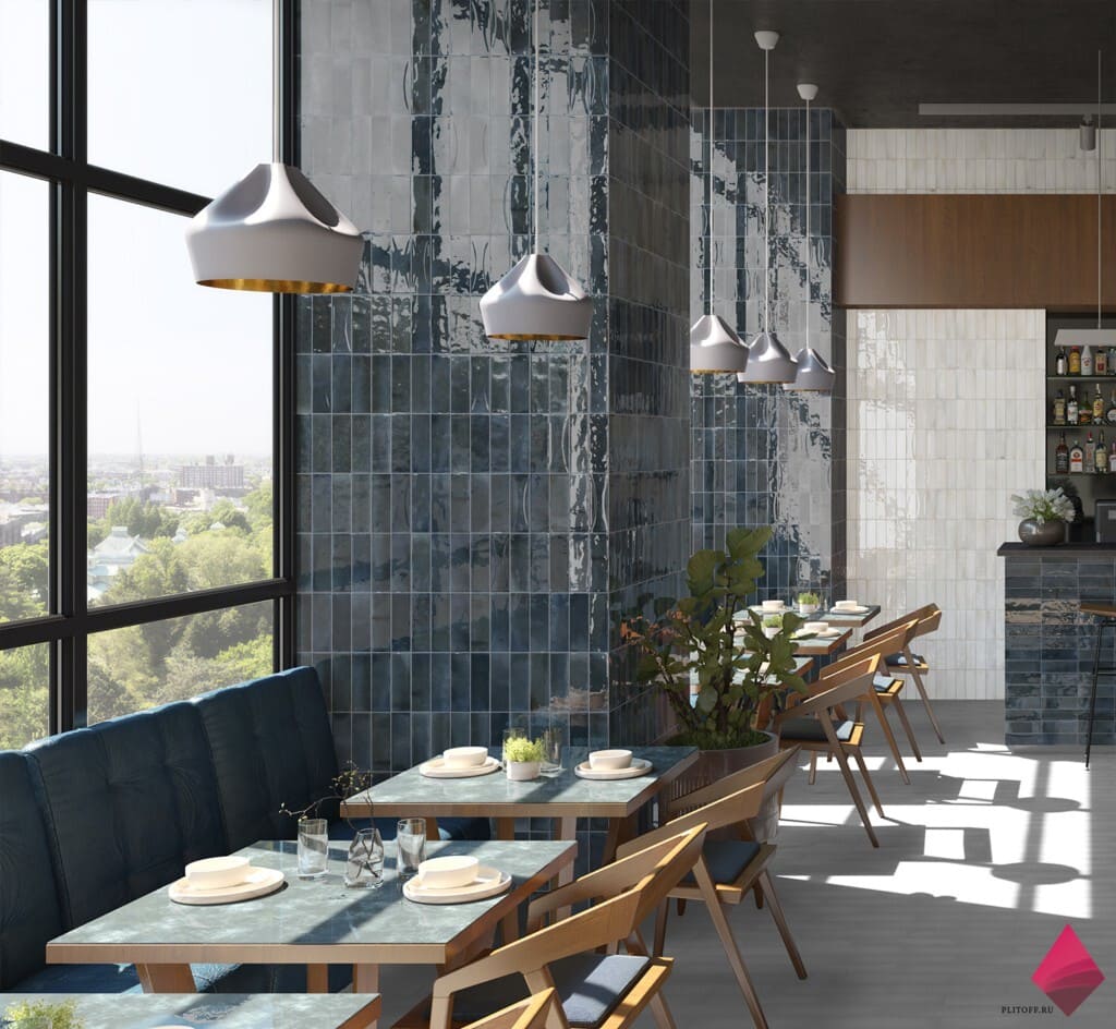 Синяя плитка под кирпич