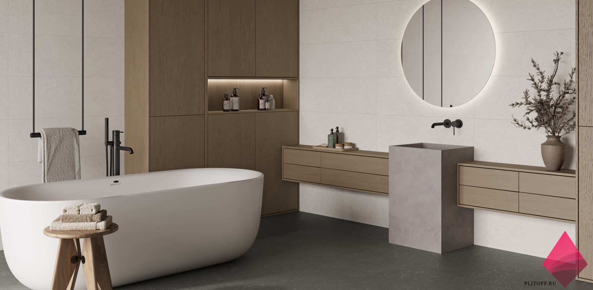 Светлая матовая плитка для ванной